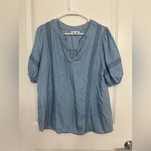 Moon River Blue Puff Sleeve Boho Blouse Size L